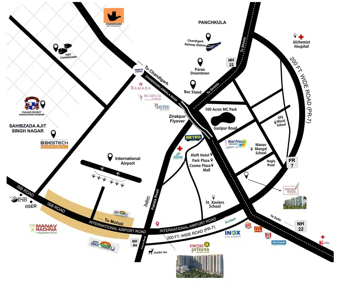 Escon Primera Location Map - Zirakpur, Chandigarh